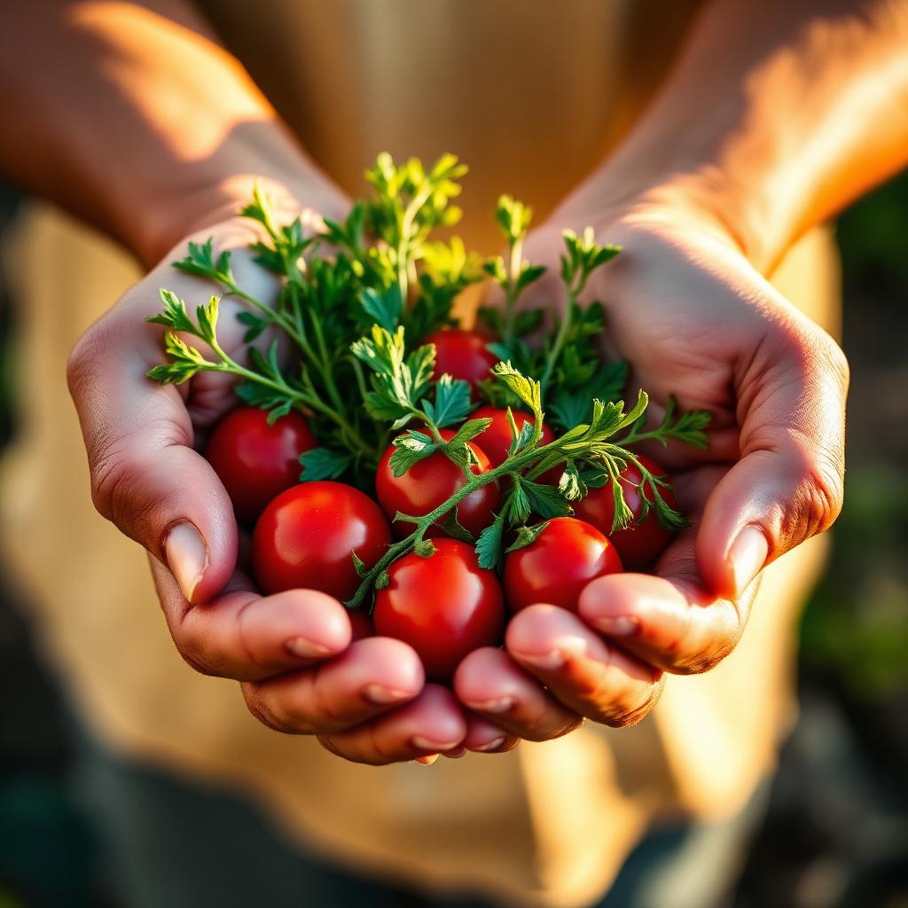 Hands cradling fresh produce